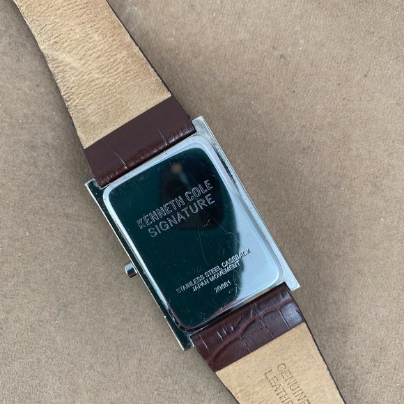 Kenneth Cole Signature Watch Silver Tone Brown Leather Band - Picture 7 of 9